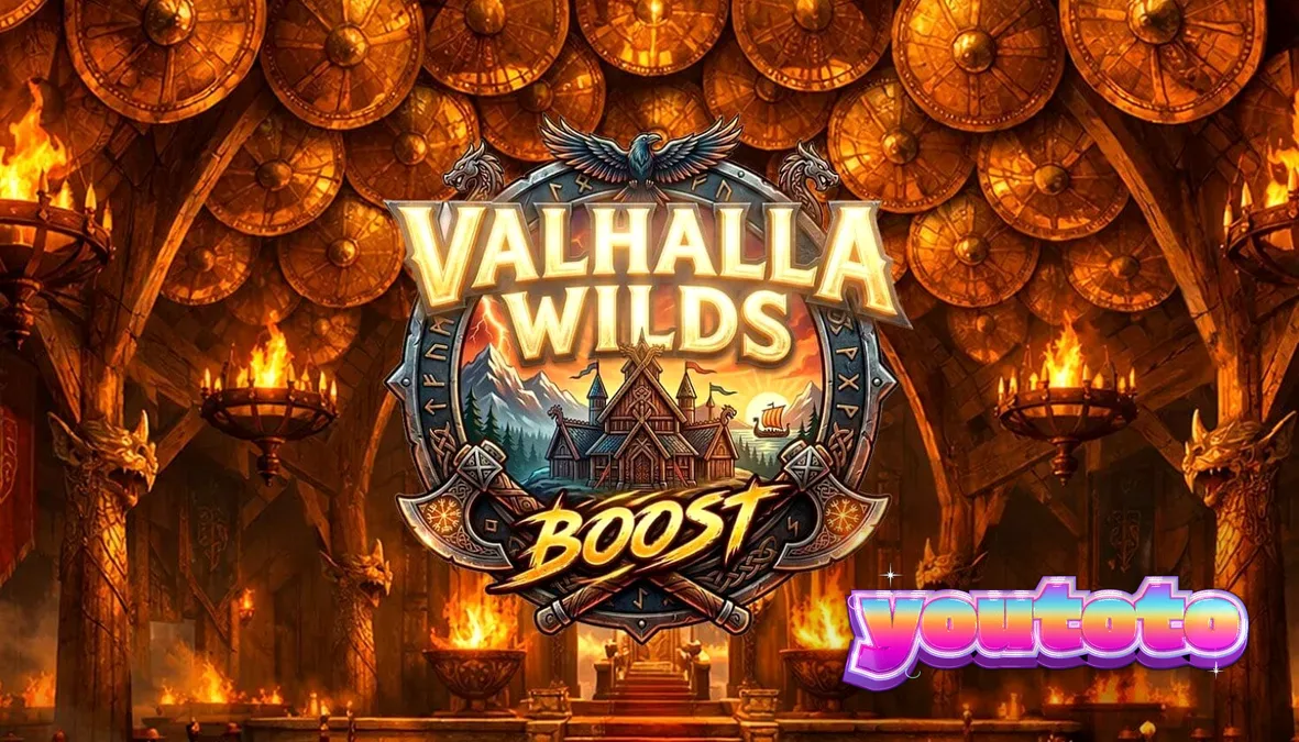 Tampilan antarmuka seluler slot Valhalla Wilds Boost dengan simbol Viking dan rune.